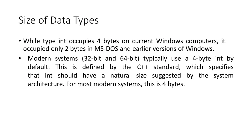 size of data types