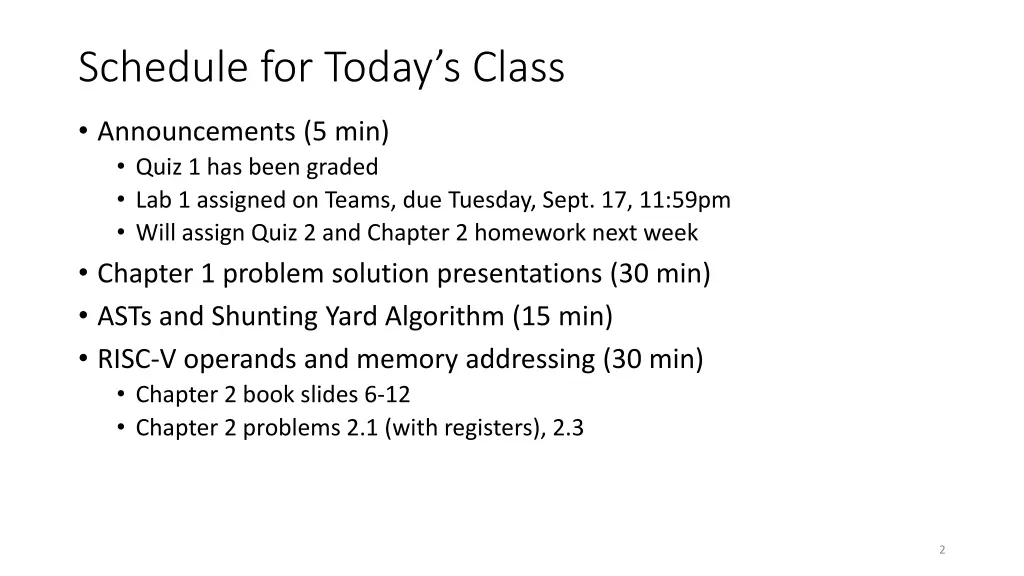 schedule for today s class