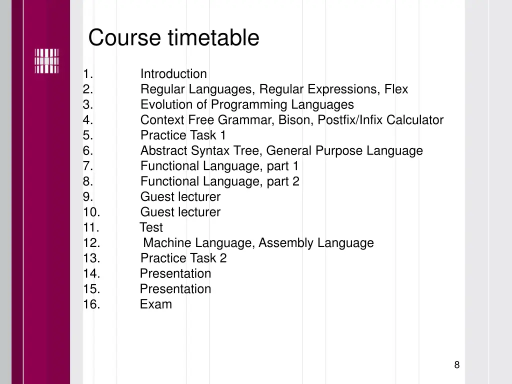 course timetable