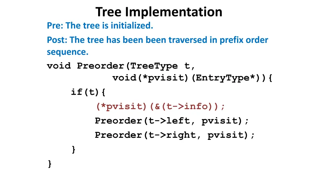 tree implementation pre the tree is initialized 2