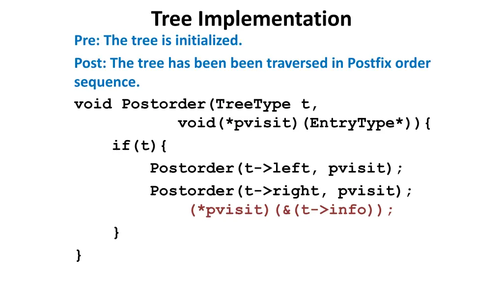 tree implementation pre the tree is initialized 3