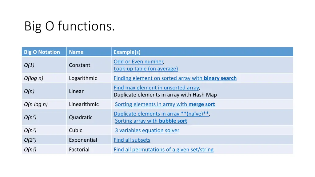 big o functions