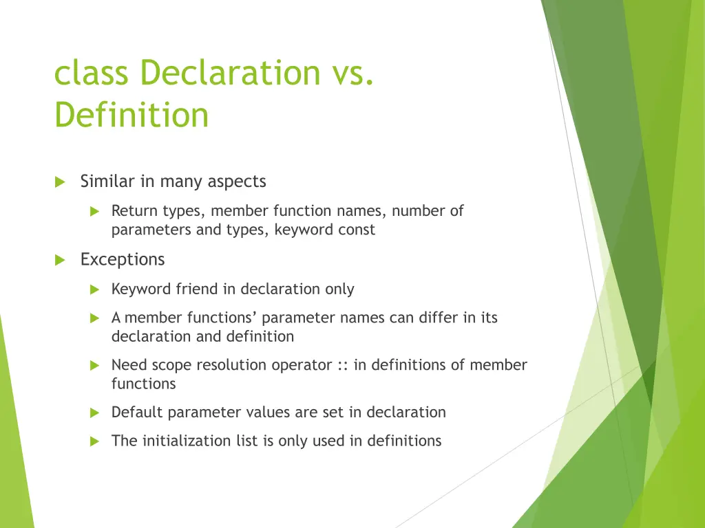 class declaration vs definition
