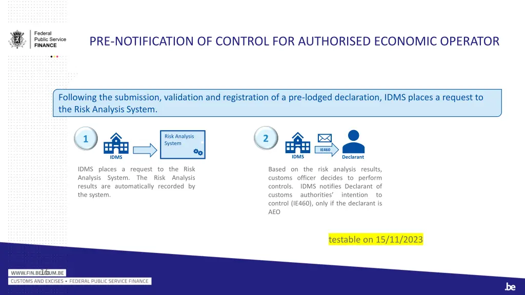 pre notification of control for authorised