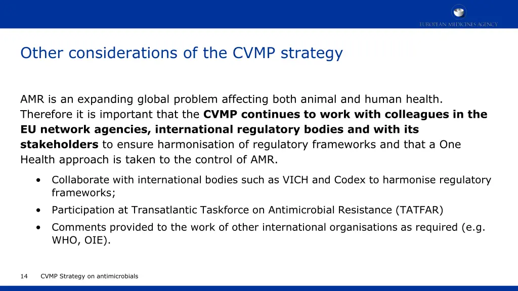 other considerations of the cvmp strategy