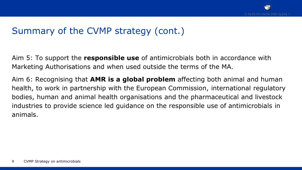 summary of the cvmp strategy cont 1