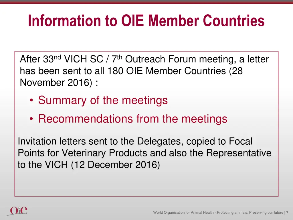 information to oie member countries