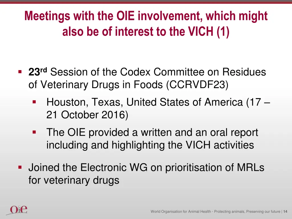 meetings with the oie involvement which might 1