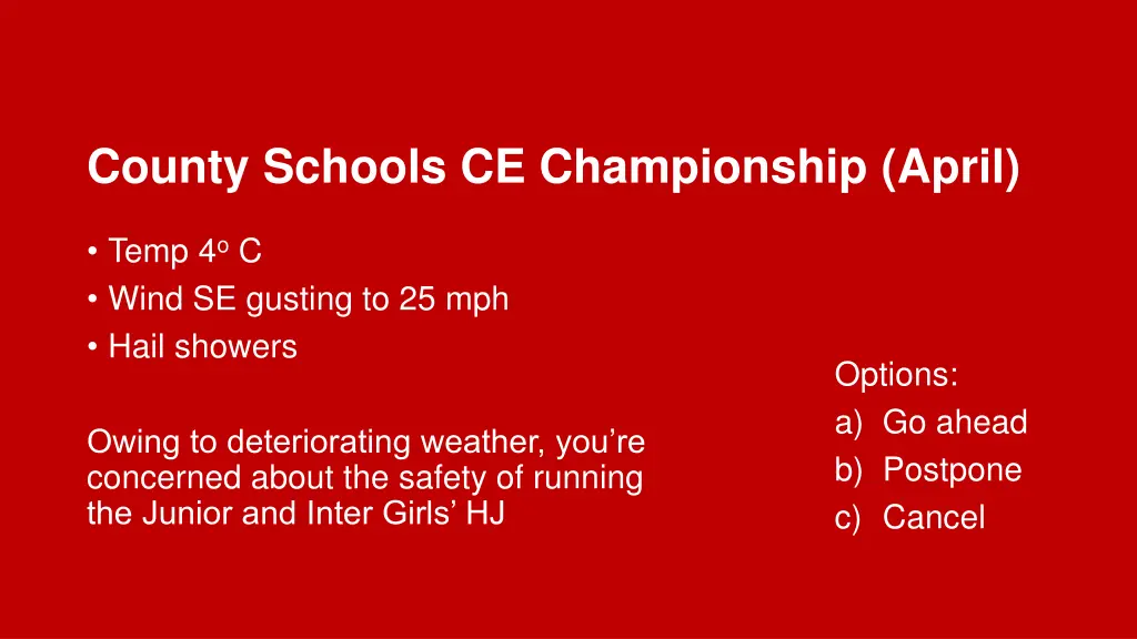 county schools ce championship april