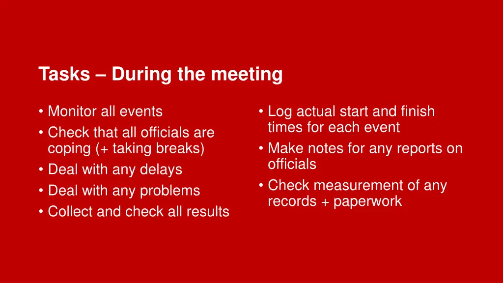 tasks during the meeting