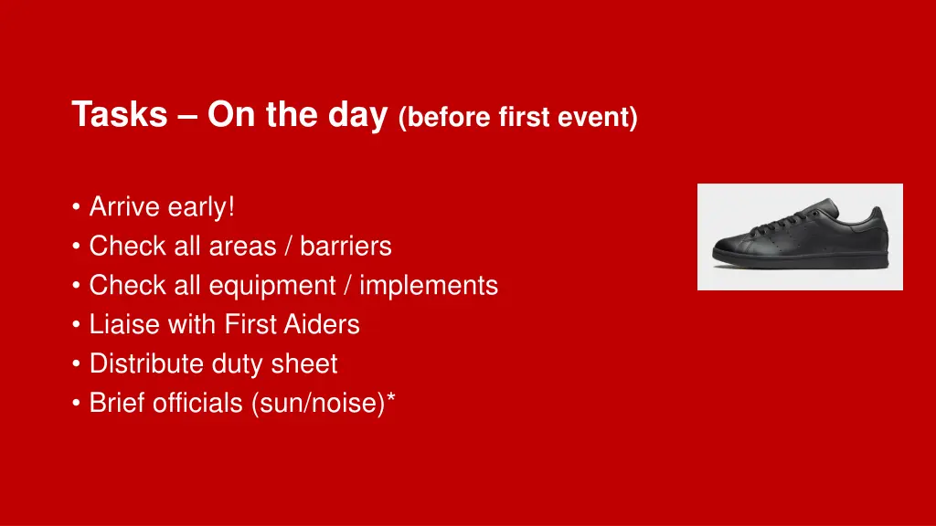 tasks on the day before first event