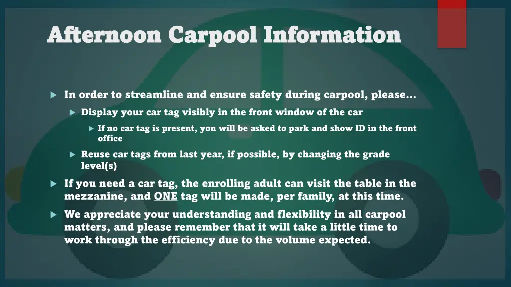 afternoon carpool information afternoon carpool