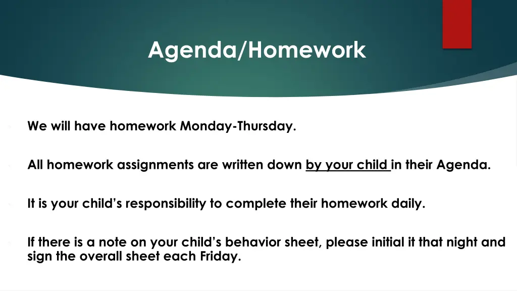 agenda homework