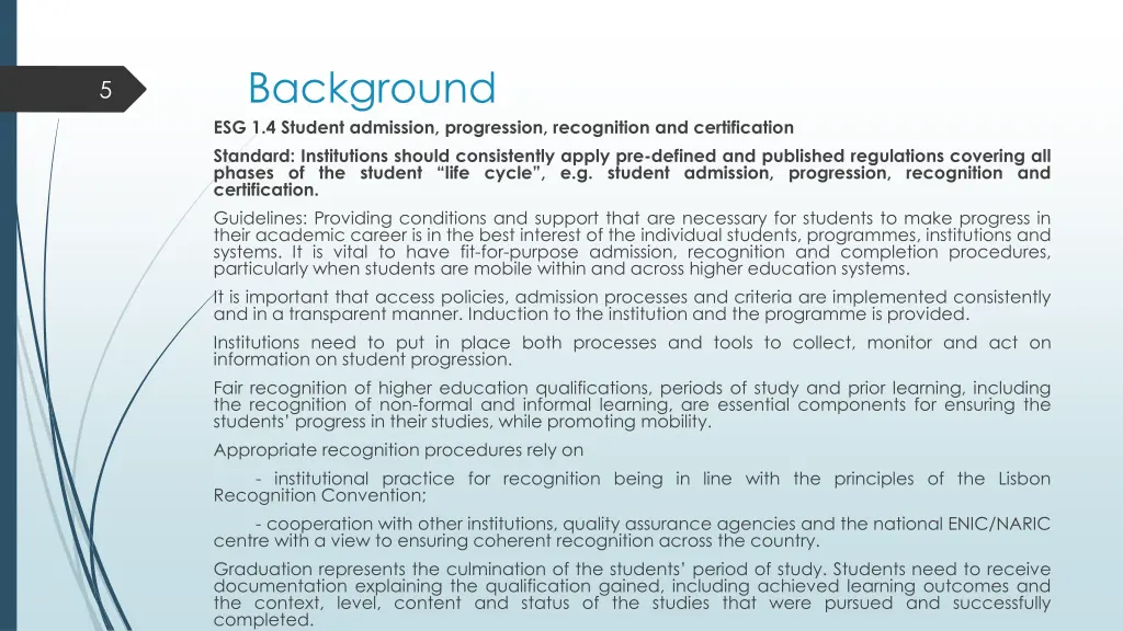background esg 1 4 student admission progression