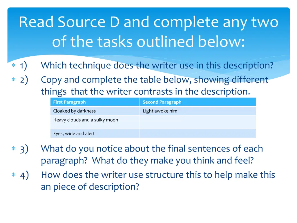read source d and complete any two of the tasks