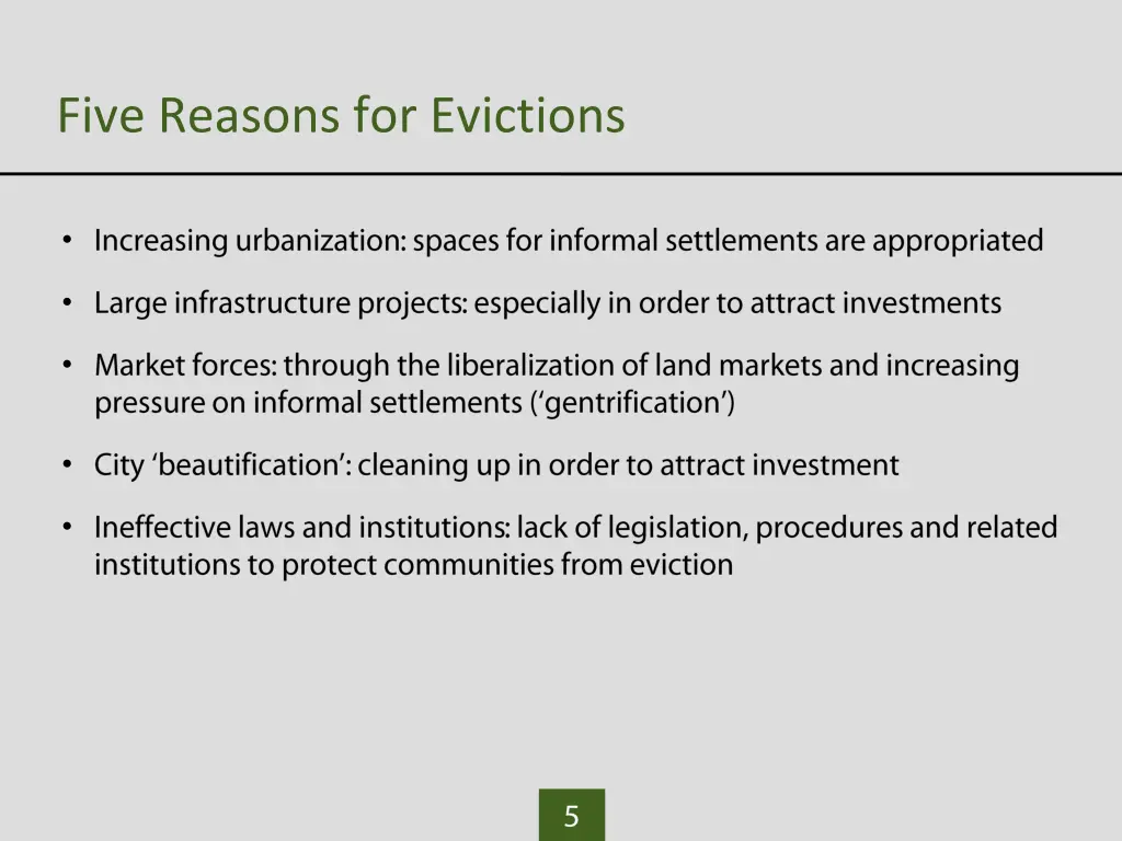 five reasons for evictions