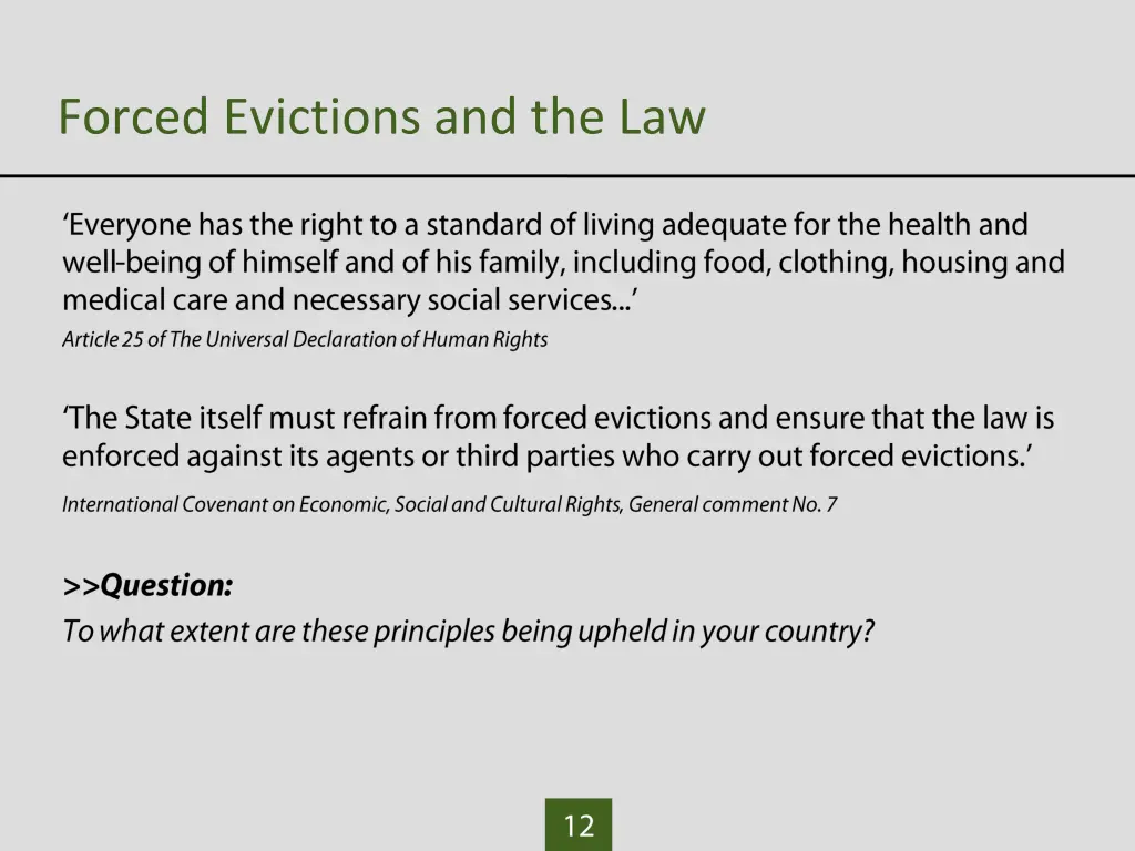 forced evictions and the law