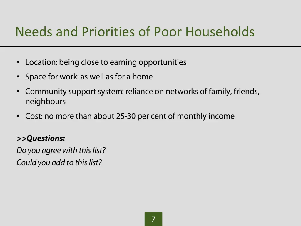 needs and priorities of poor households