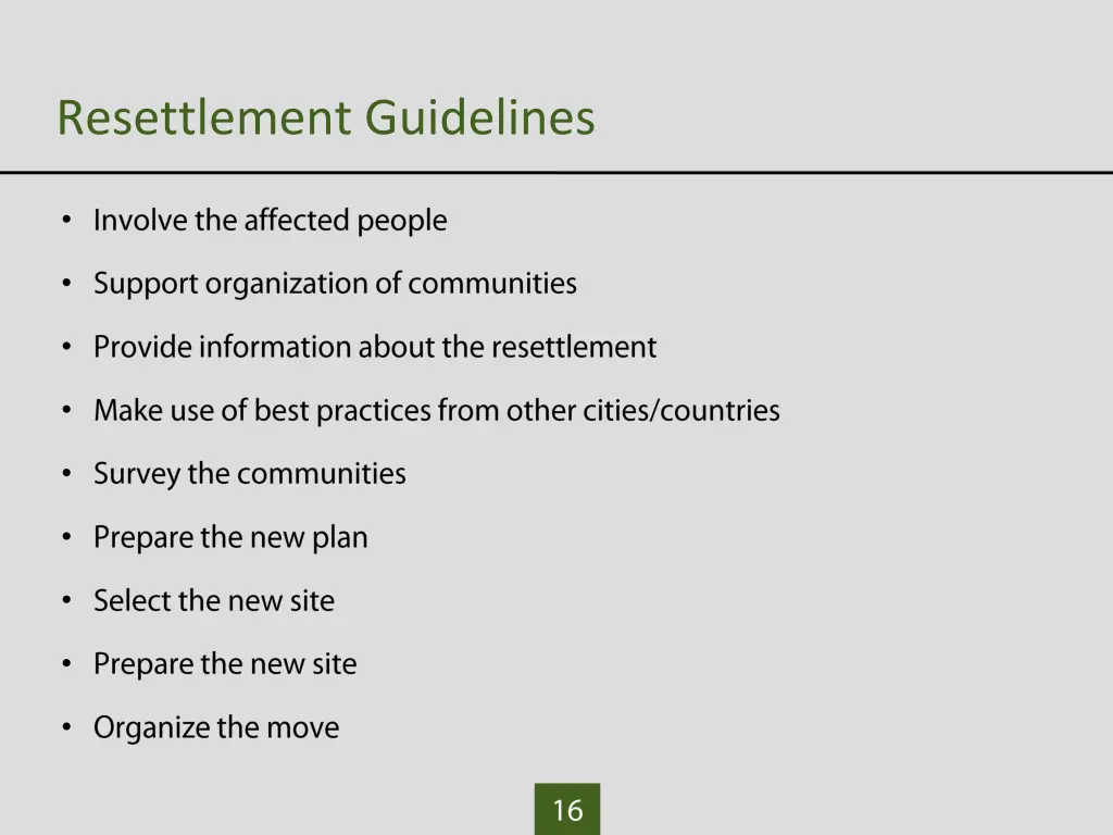 resettlement guidelines