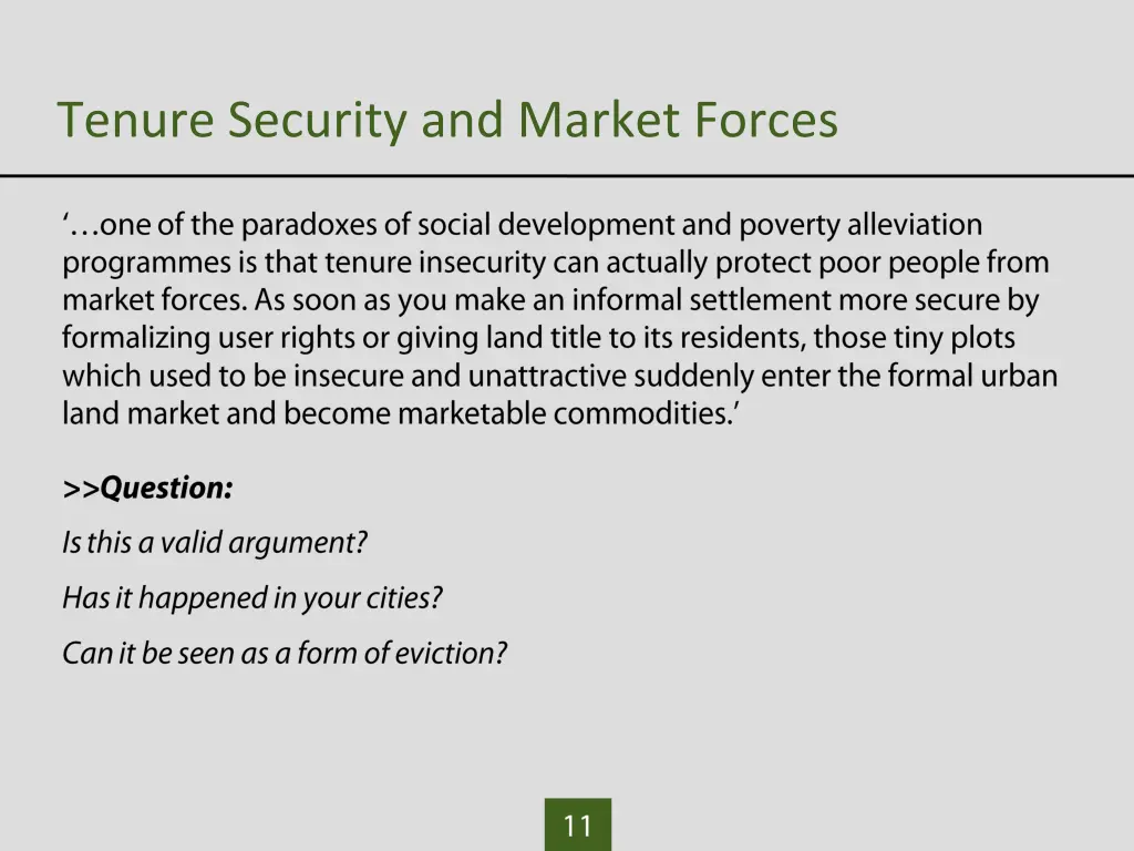 tenure security and market forces