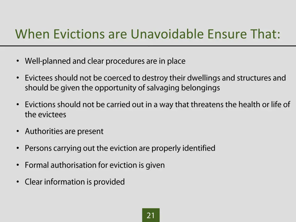 when evictions are unavoidable ensure that