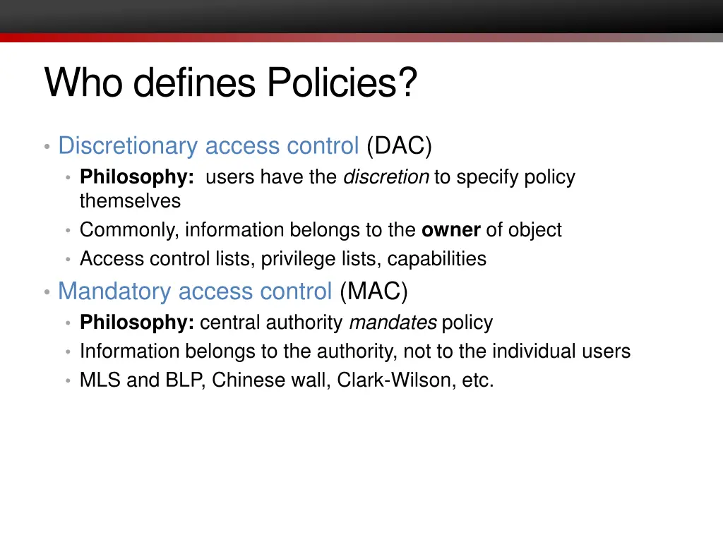 who defines policies