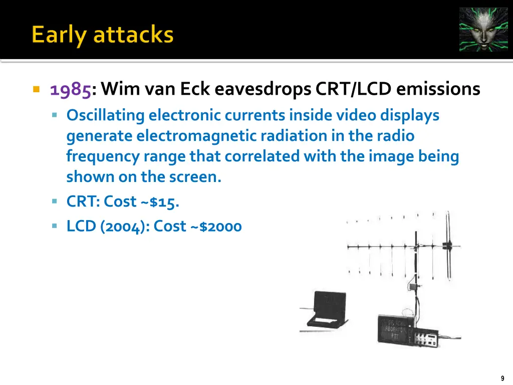1985 wim van eck eavesdrops crt lcd emissions