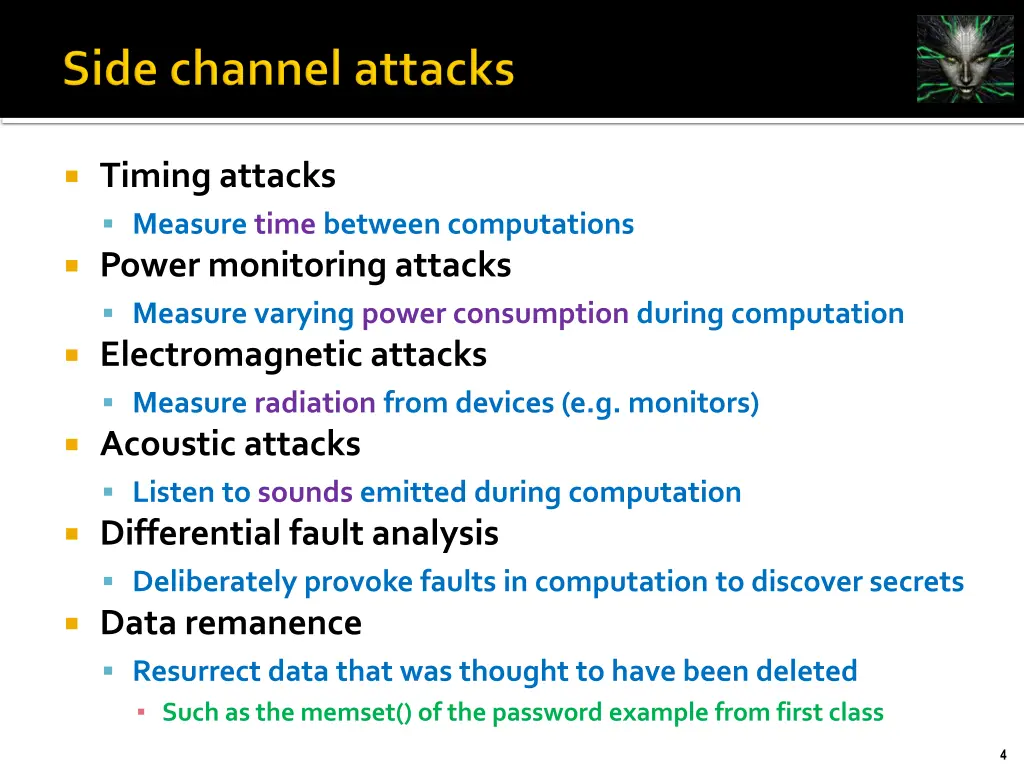 timing attacks measure time between computations