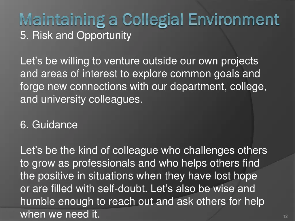 maintaining a collegial environment maintaining 2