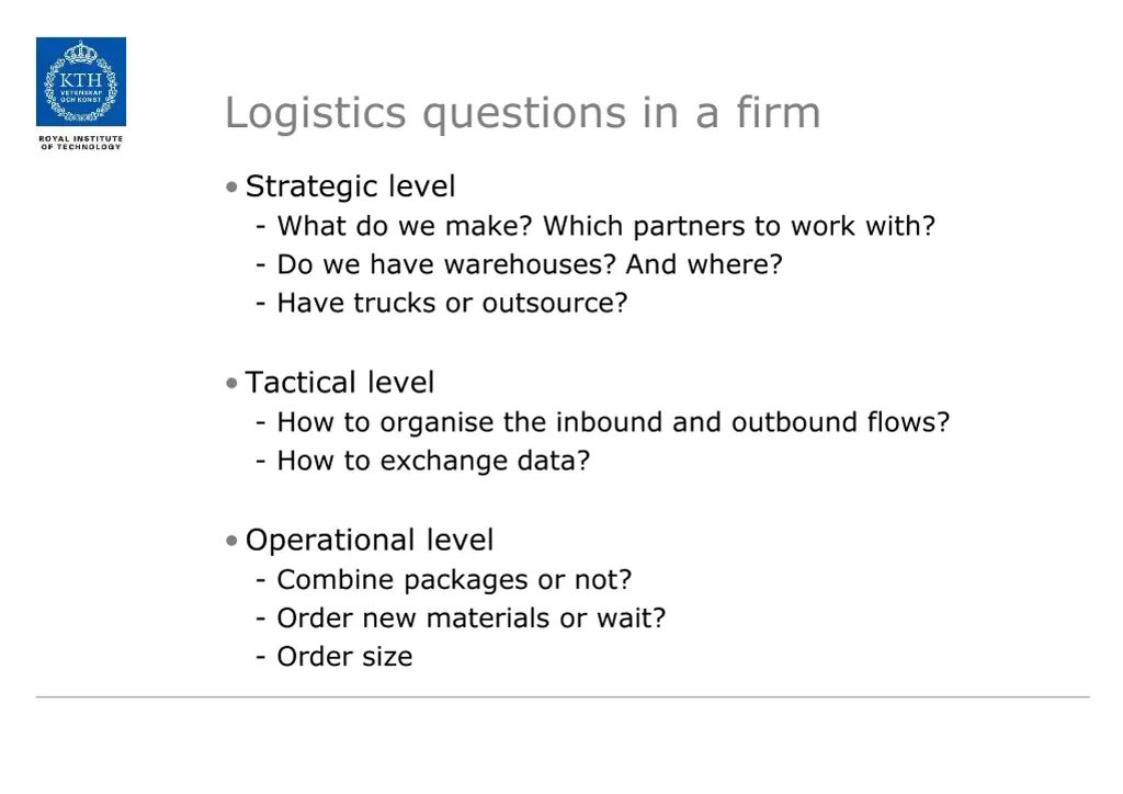 logistics questions in a firm