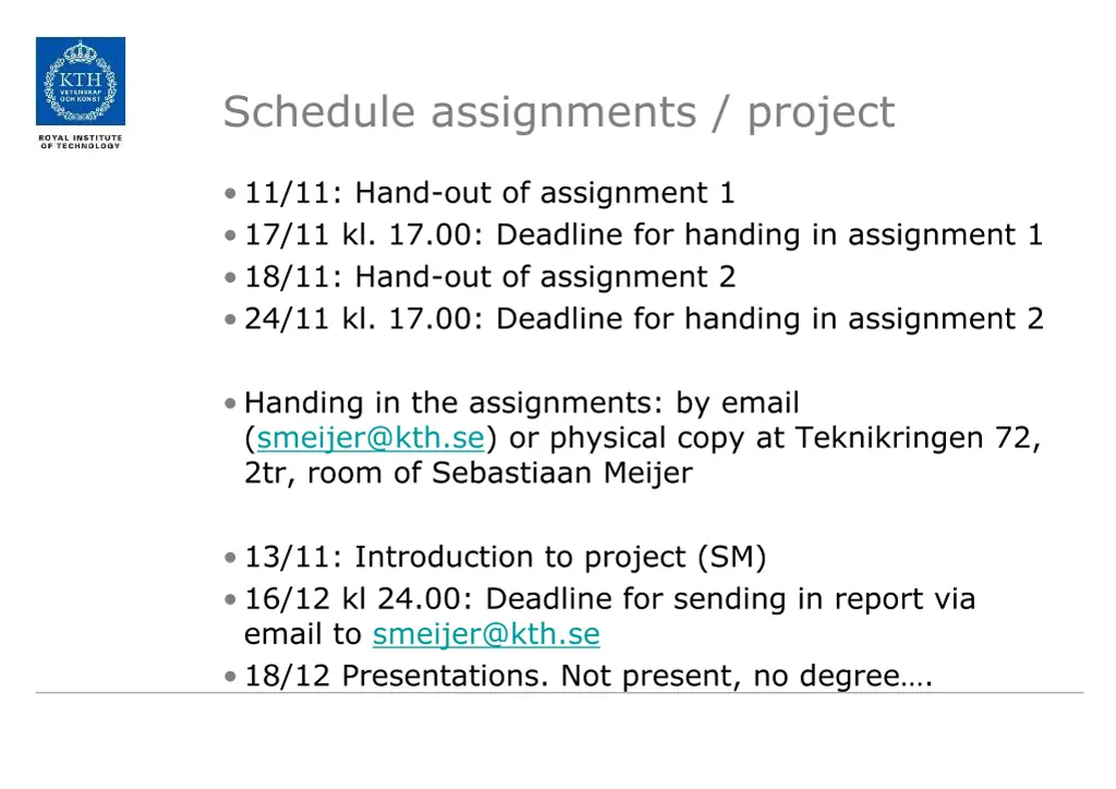 schedule assignments project