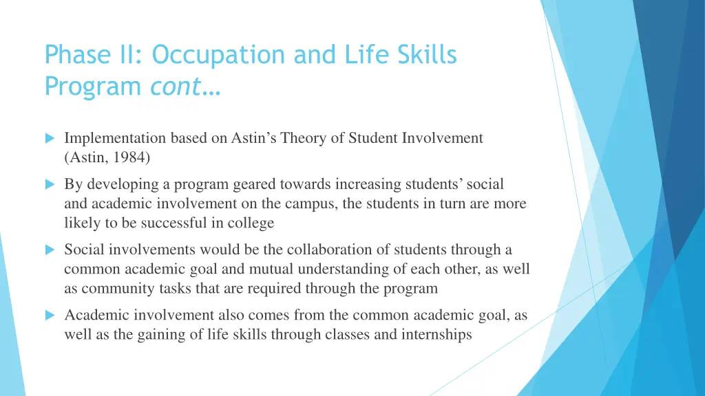phase ii occupation and life skills program cont
