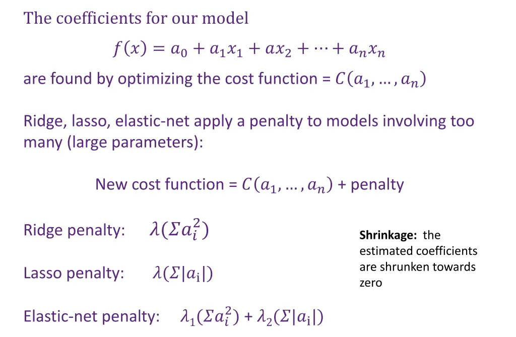 the coefficients for our model 1