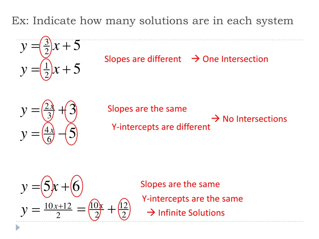 ex indicate how many solutions are in each system