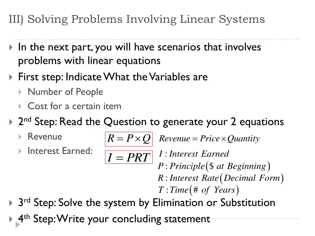 iii solving problems involving linear systems