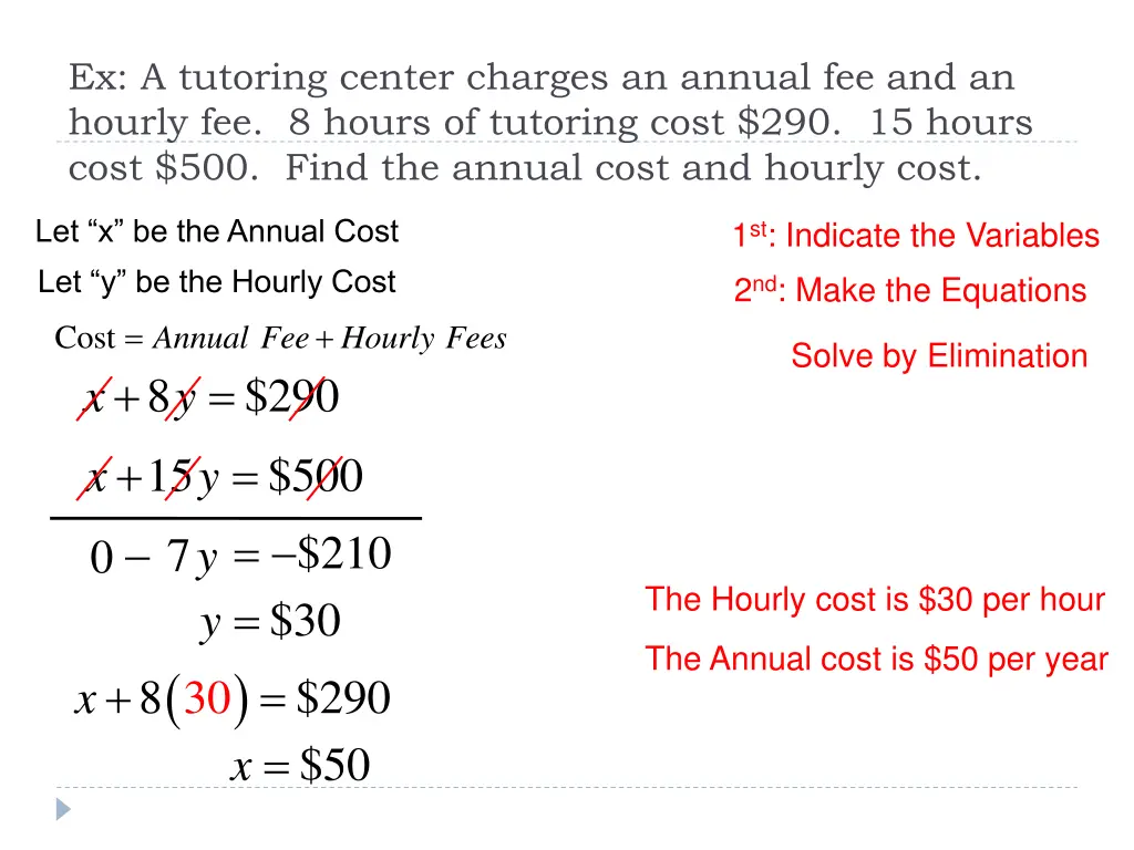 ex a tutoring center charges an annual