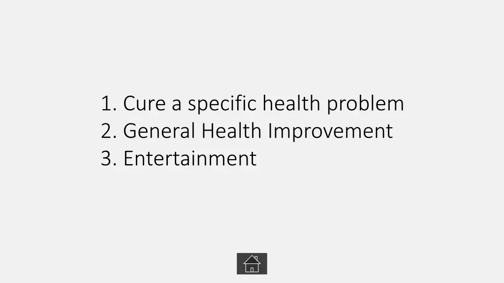 1 cure a specific health problem 2 general health