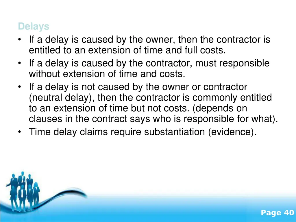 delays if a delay is caused by the owner then