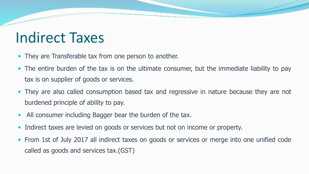 indirect taxes
