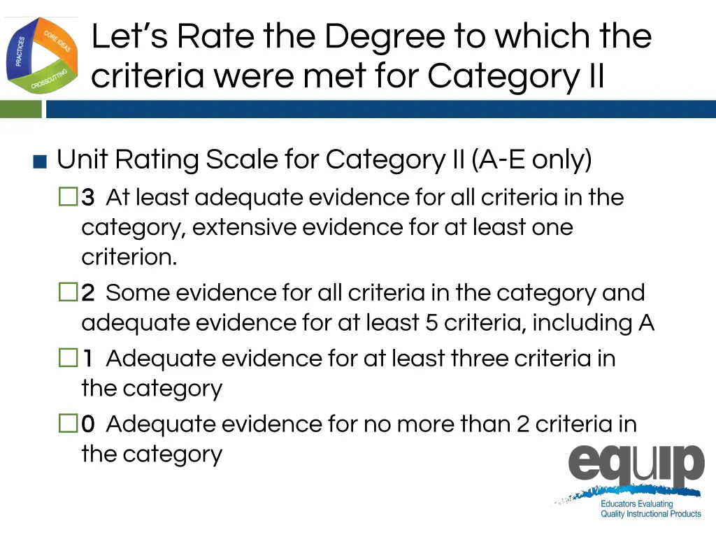 let s rate the degree to which the criteria were