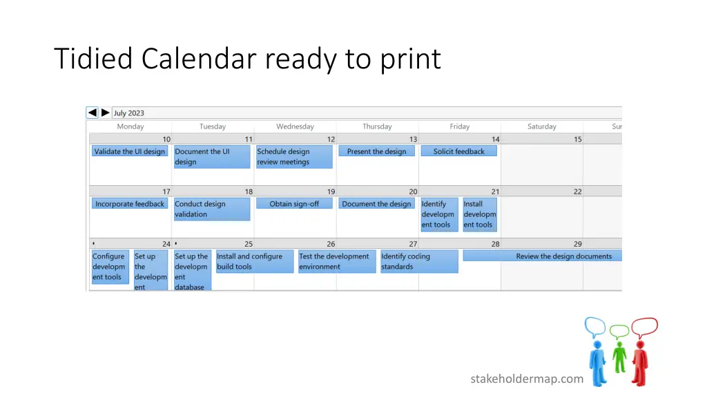 tidied calendar ready to print
