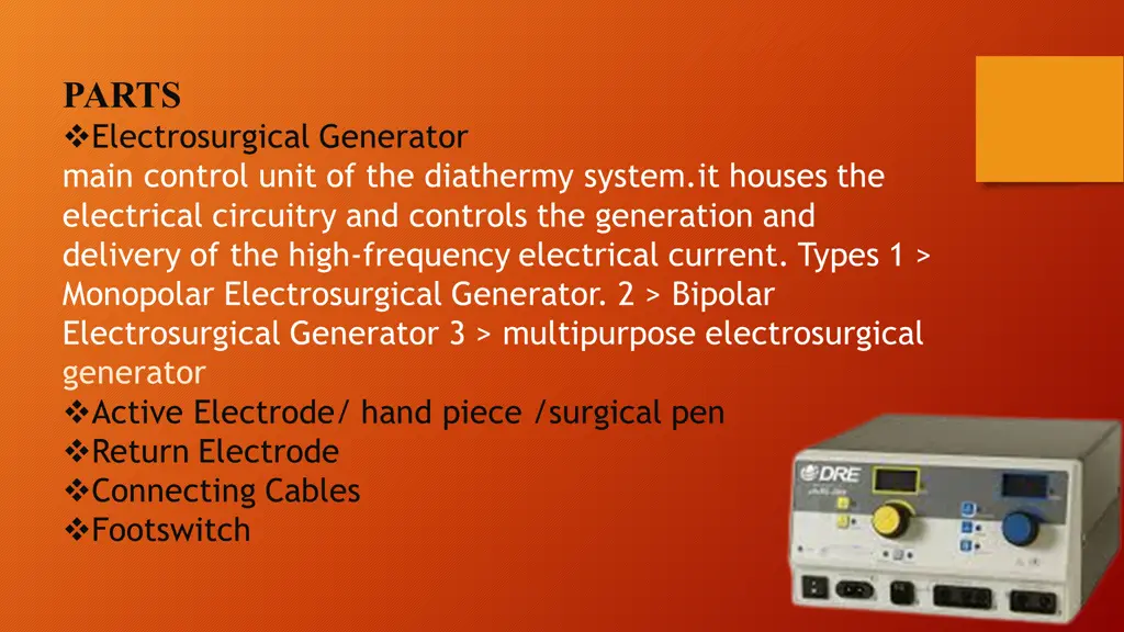 parts electrosurgical generator main control unit