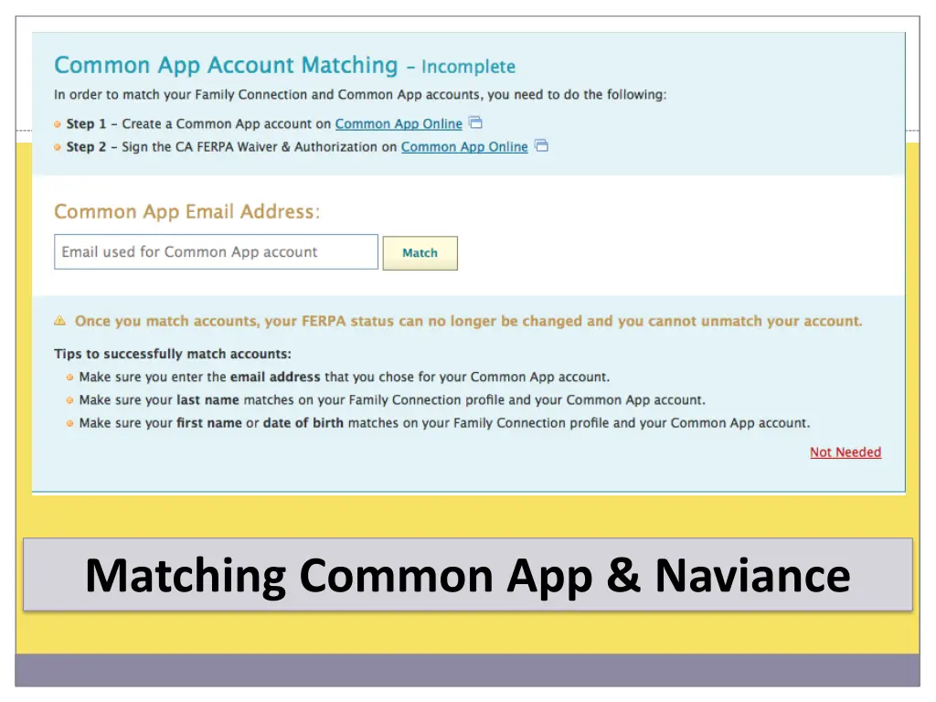 matching common app naviance