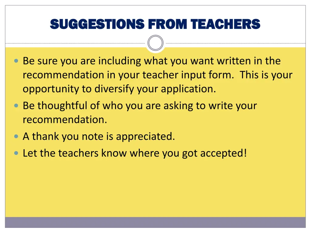 suggestions from teachers suggestions from