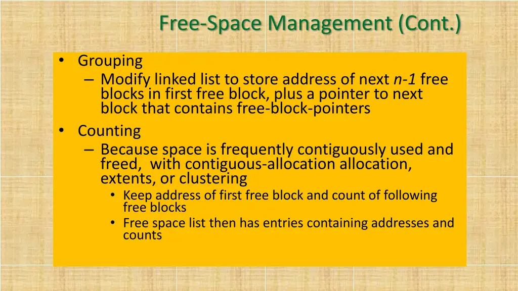 free space management cont 1