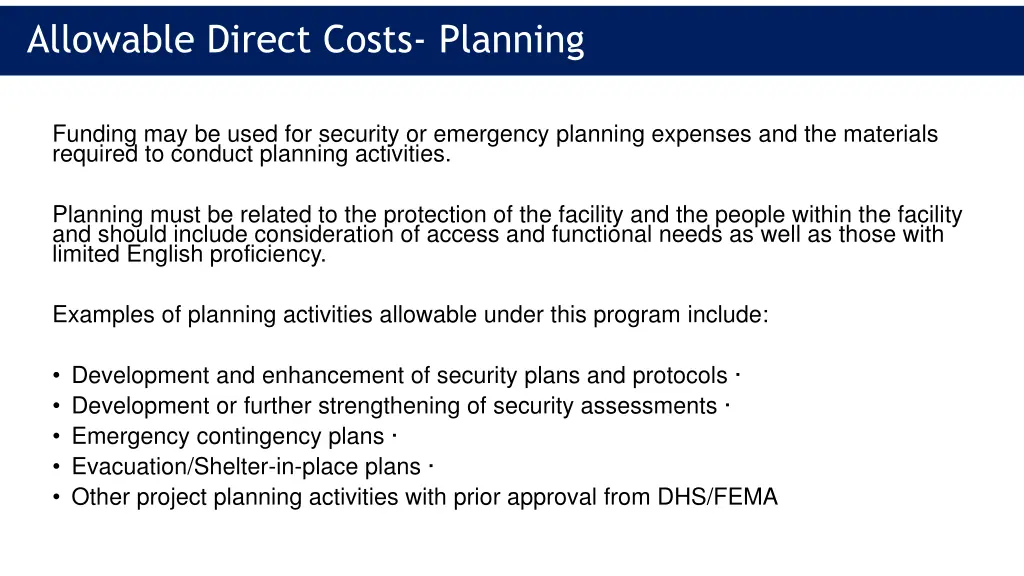 allowable direct costs planning