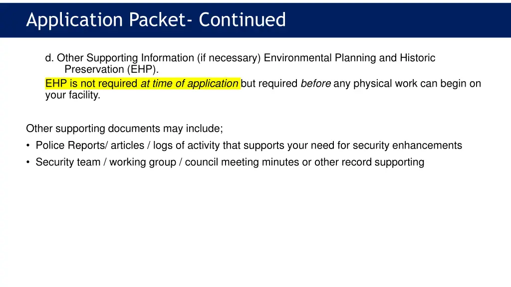 application packet continued