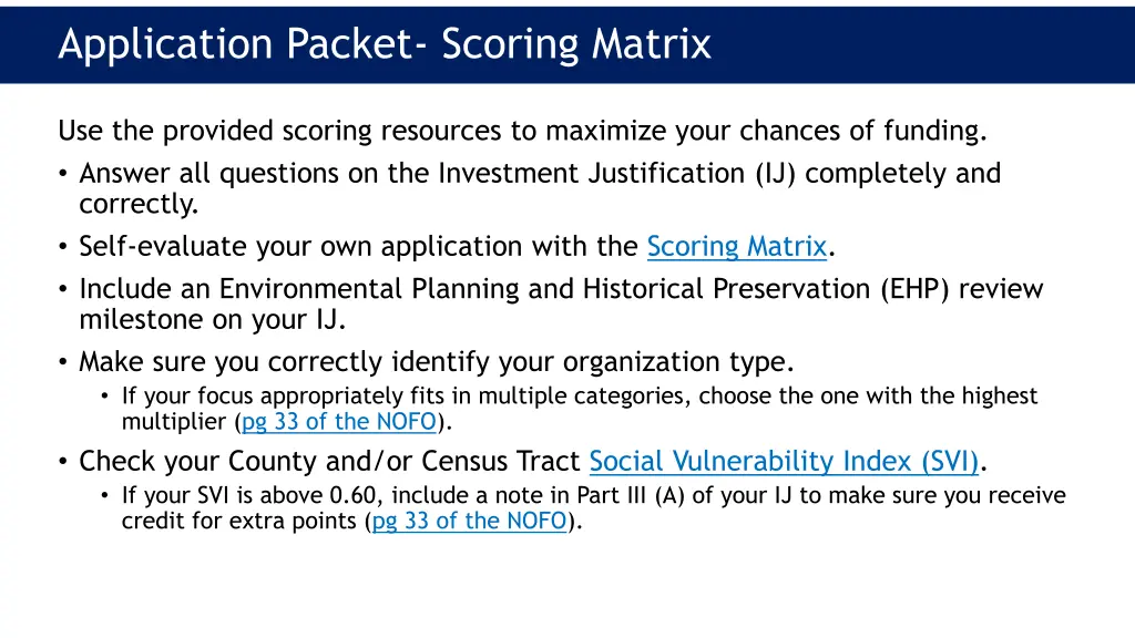 application packet scoring matrix