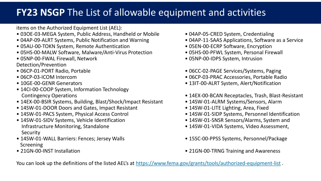 fy23 nsgp the list of allowable equipment