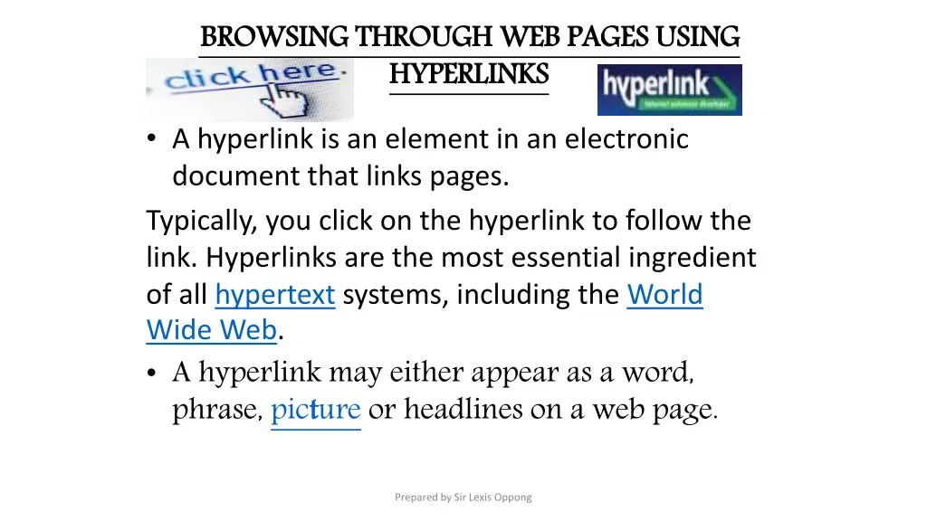 browsing through web pages using hyperlinks